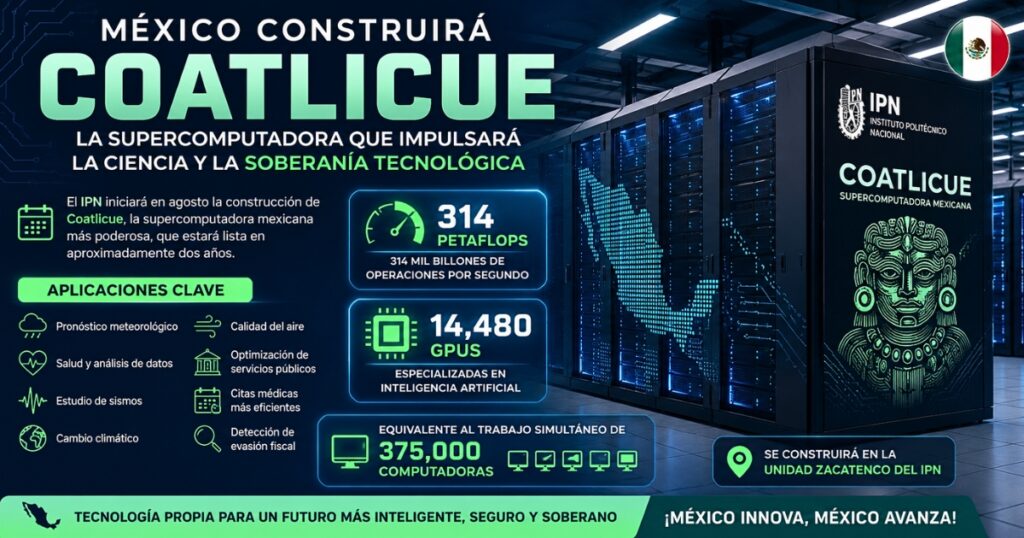 El IPN iniciará en agosto la construcción de Coatlicue, una supercomputadora de 314 petaflops que impulsará la inteligencia artificial y la soberanía tecnológica nacional.